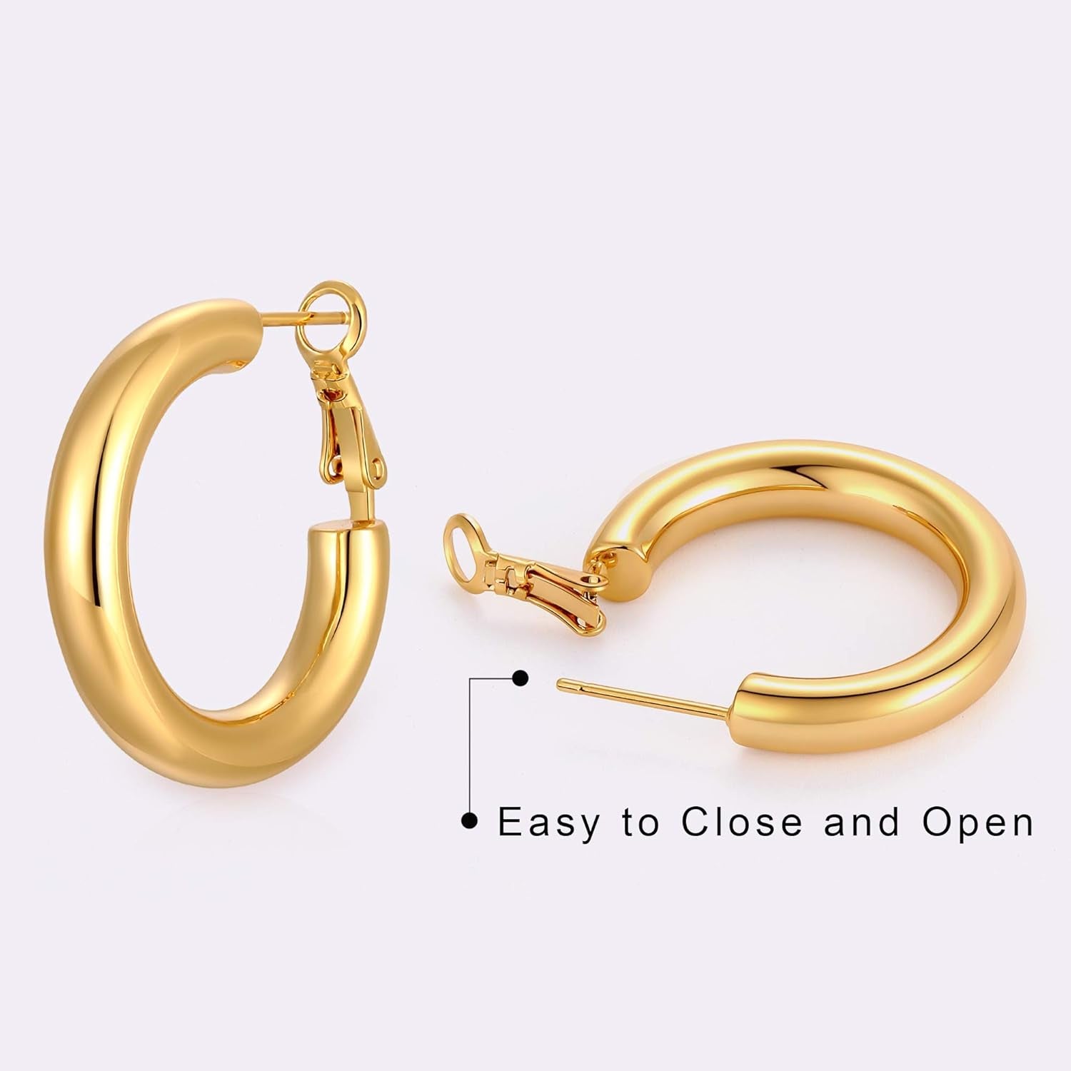 Gold Hoop Earrings for Women 14K Gold Plated Chunky Hoops Hypoallergenic Lightweight Hollow Tube Earrings