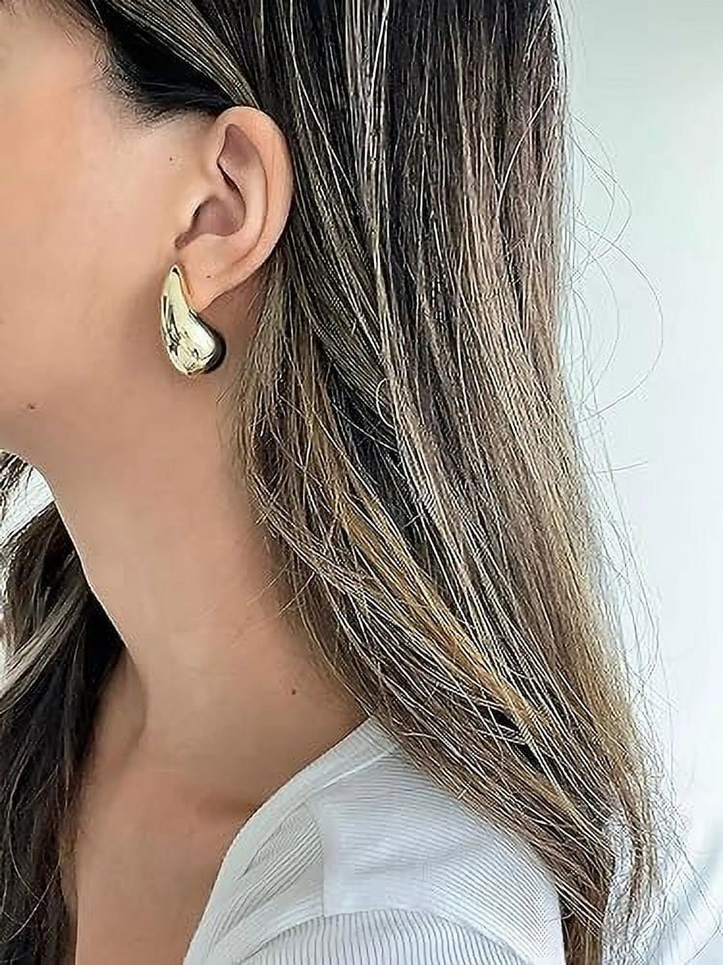 14K Gold Plated 925 Sterling Silver Post Teardrop Chunky Hoop Earrings | Lightweight Drop Yellow Earrings for Women | 31Mm Designer Dupe Earrings