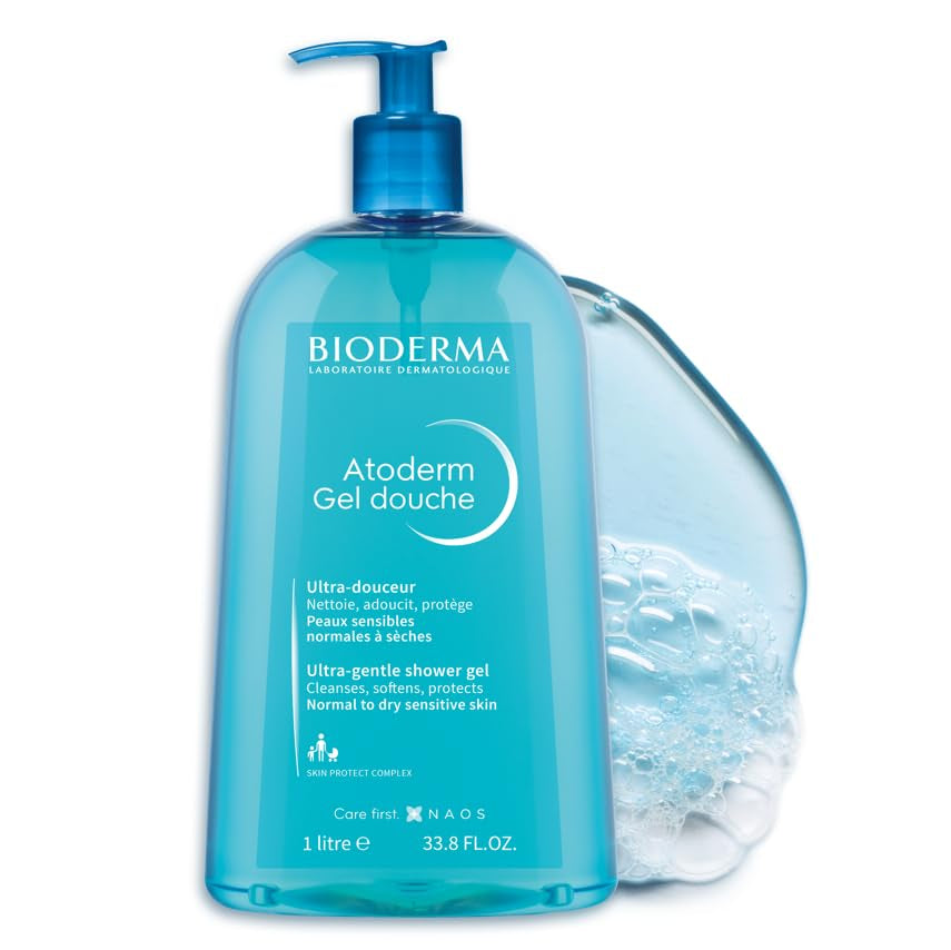 Bioderma - Atoderm Shower Gel Body Wash - Moisturizing Face and Body Cleanser for rmal to Dehydrated Sensitive Skin, 1Lt