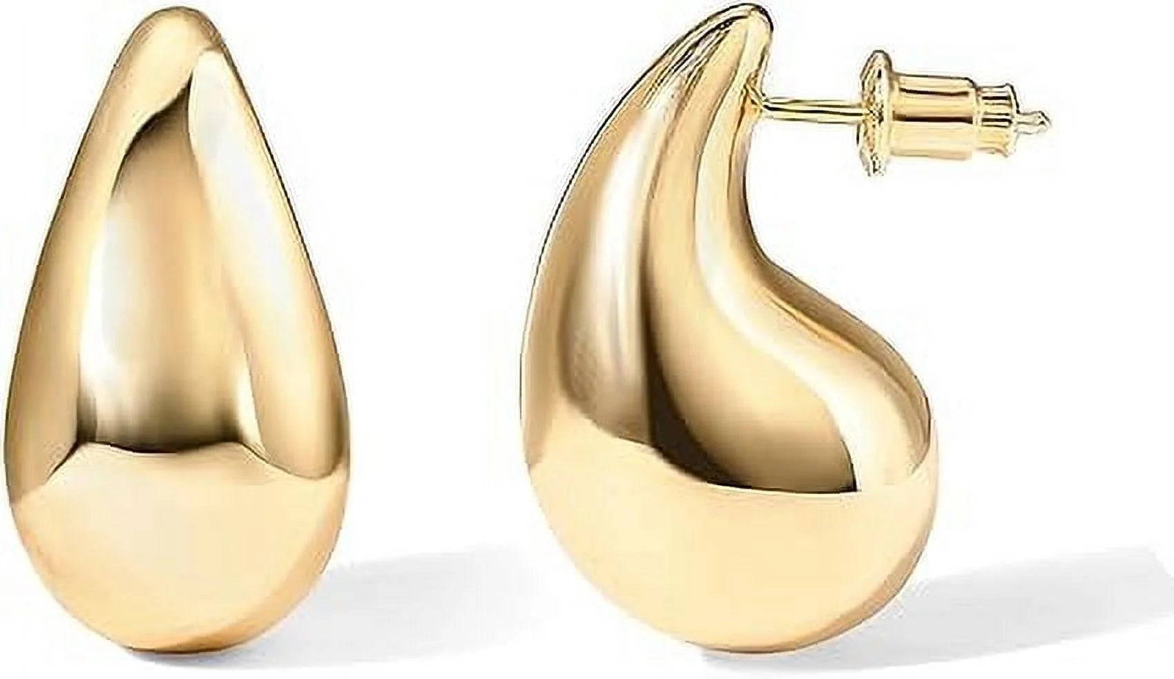 14K Gold Plated 925 Sterling Silver Post Teardrop Chunky Hoop Earrings | Lightweight Drop Yellow Earrings for Women | 31Mm Designer Dupe Earrings