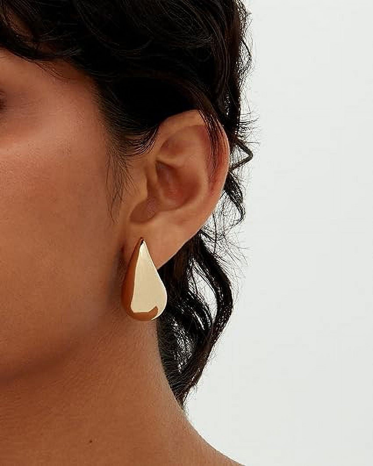 14K Gold Plated 925 Sterling Silver Post Teardrop Chunky Hoop Earrings | Lightweight Drop Yellow Earrings for Women | 31Mm Designer Dupe Earrings