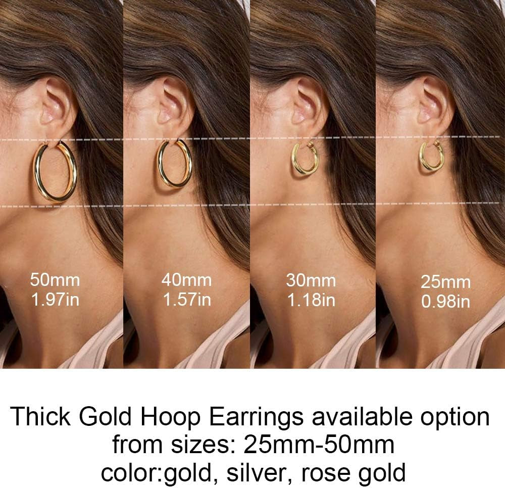 Chunky Gold Hoop Earrings for Women with 925 Sterling Silver Post, 14K Gold Plated Small Thick Gold Hoops Earrings for Women