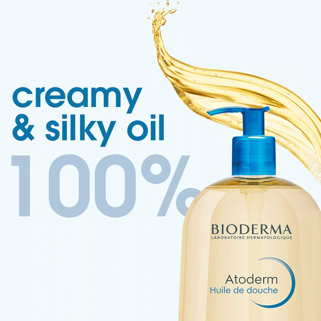 Bioderma Atoderm Shower Oil, Cleansing Oil for Face & Body, urishing Cleansing Oil for Dry to Atopic Sensitive Skin for Softer & Smooth Skin for Your Whole Family