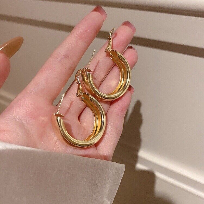 18K Gold Plated Chunky Hoop Earrings for Women,Gold Hoop Earrings,Jewel